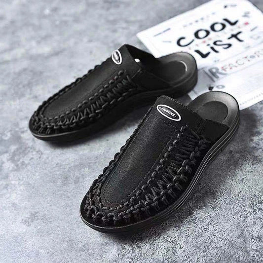Stylish handwoven leather sandals for men in a range of colours, featuring a durable rubber sole and comfortable design.