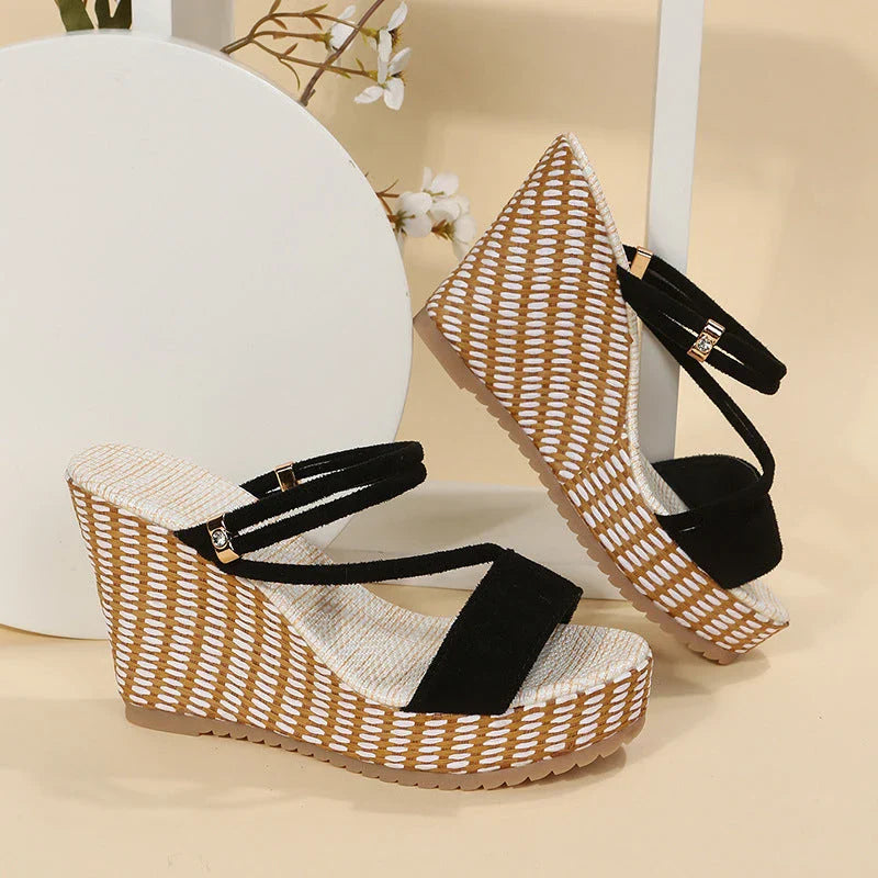 Elegant summer platform wedge sandals with a sleek peep toe design and adjustable ankle strap for a customised fit