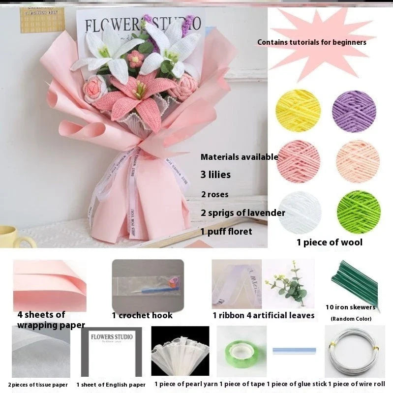 Handmade bridal bouquet in elegant crochet and weave with a soft, gentle pink hue