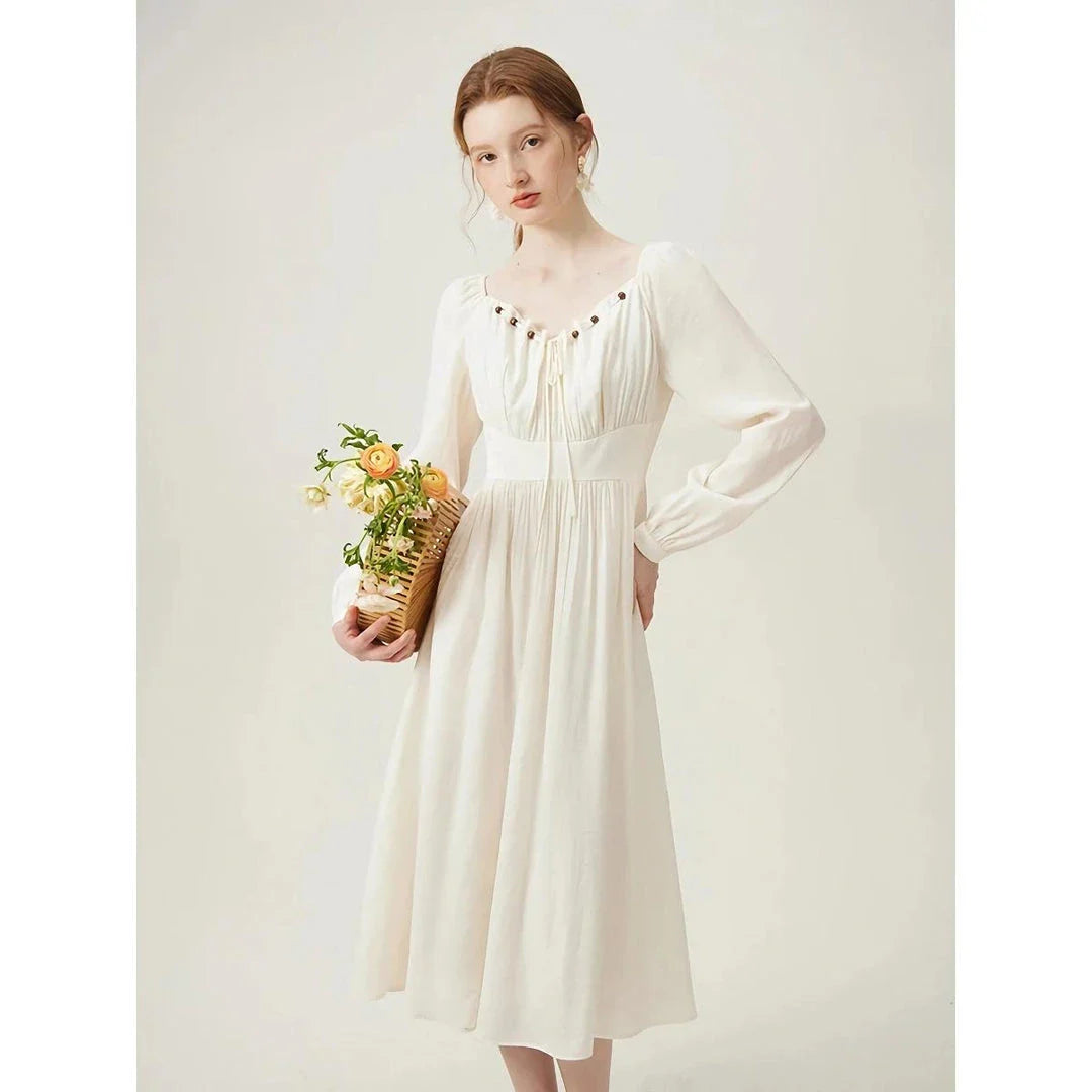 Elegant Chinese-Style Romantic Dress for Women in Creamy-White Colour