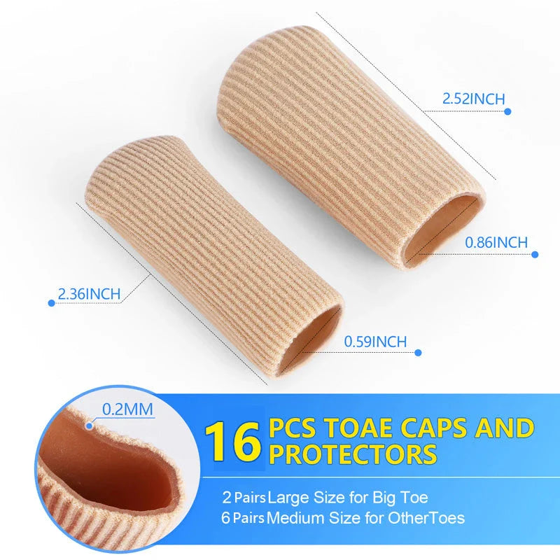 Set of 16 premium fabric toe separators and finger protectors for foot care and pain relief
