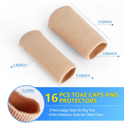 Set of 16 premium fabric toe separators and finger protectors for foot care and pain relief