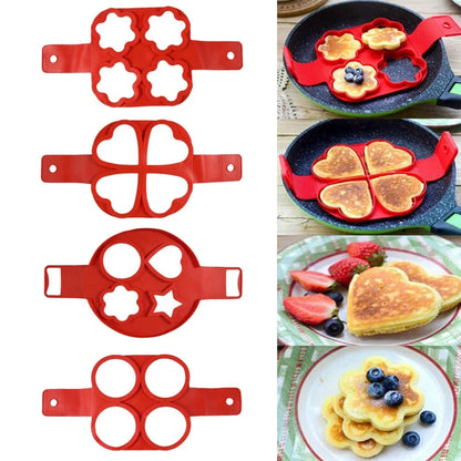 Red silicone non-stick pancake and egg mold ring for making perfectly shaped breakfast items