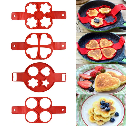 Red silicone non-stick pancake and egg mold ring for making perfectly shaped breakfast items