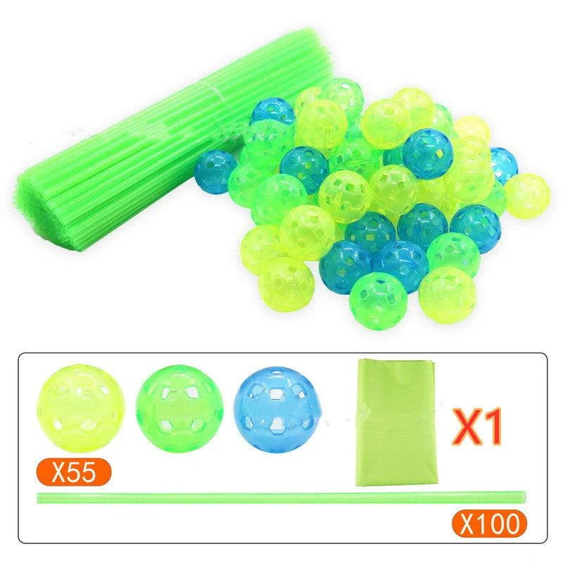Children's DIY bead tent fort building kit with plastic balls and tubes for creative play and imagination development