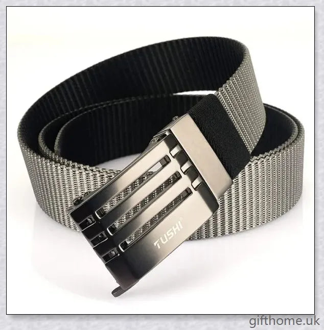 Premium automatic buckle belt with nylon and alloy construction, available in classic British colour options