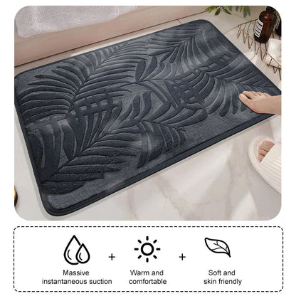 Stylish leaf pattern memory foam bath mat with a 3D embossed design, providing comfort and safety for any room in the home.