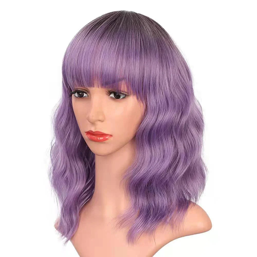 A premium curly wig with natural-looking waves and customisable air bangs, crafted with high-quality artificial hair fibres for a versatile and long-lasting style.