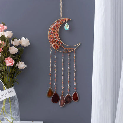 Mesmerising Moon Agate Crystal Pendant Dream Catcher with a stunning array of colourful agate crystals
