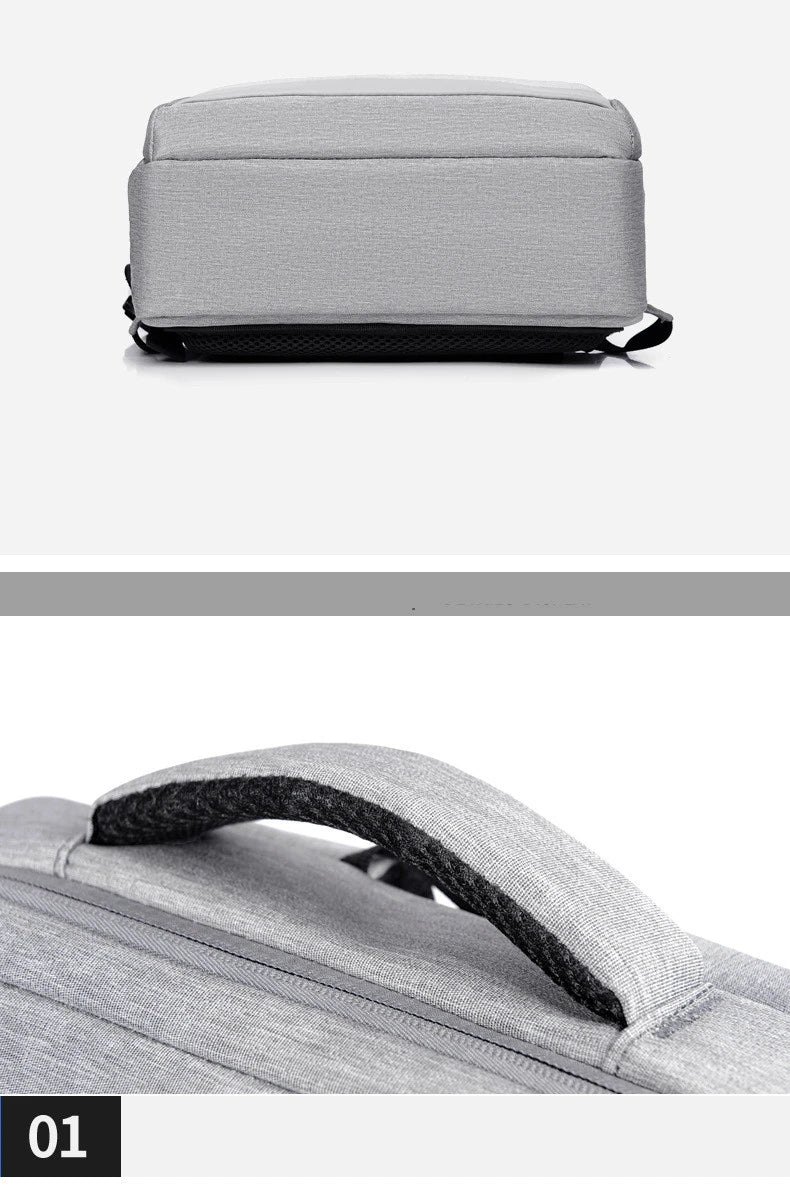 Premium laptop backpack in light grey colour, featuring a sleek and durable polyester design with multiple compartments for organised storage.