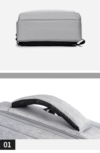 Premium laptop backpack in light grey colour, featuring a sleek and durable polyester design with multiple compartments for organised storage.