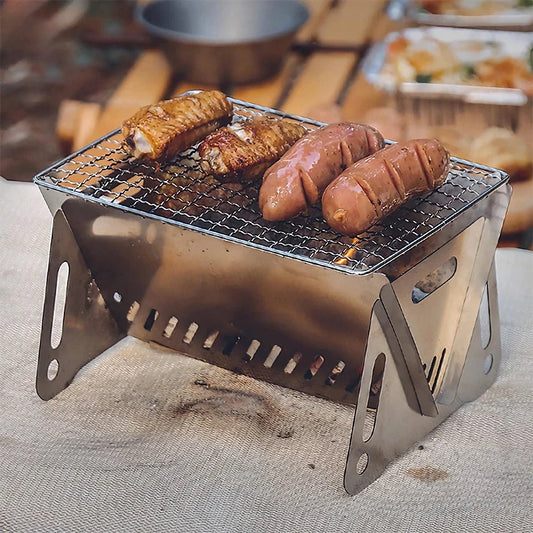 Premium stainless steel portable folding BBQ grill for outdoor adventures, camping, and backyard cooking