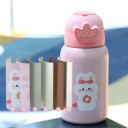 Cute purple unicorn-themed thermos bottle with a large 500ml capacity and stainless steel construction, designed to keep drinks warm or cold for extended periods.