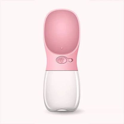A leak-proof, portable pet water bottle in turquoise colour with a one-hand release button and locking mechanism