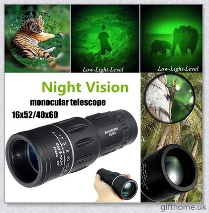 Premium 16X52 high-powered monocular with 52mm objective lens for long-range outdoor viewing and exploration