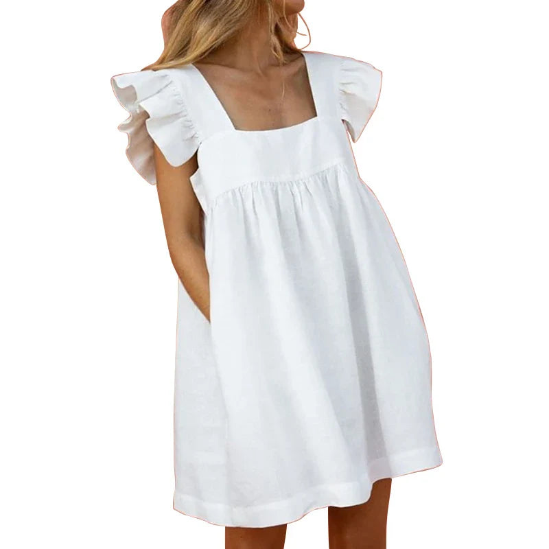 A sophisticated casual dress in a timeless solid colour, made from premium polyester for ultimate comfort and style.