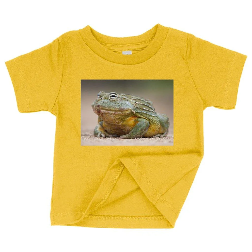 Soft and flexible baby bullfrog t-shirt in white, with crew neck and short sleeves for a classic look