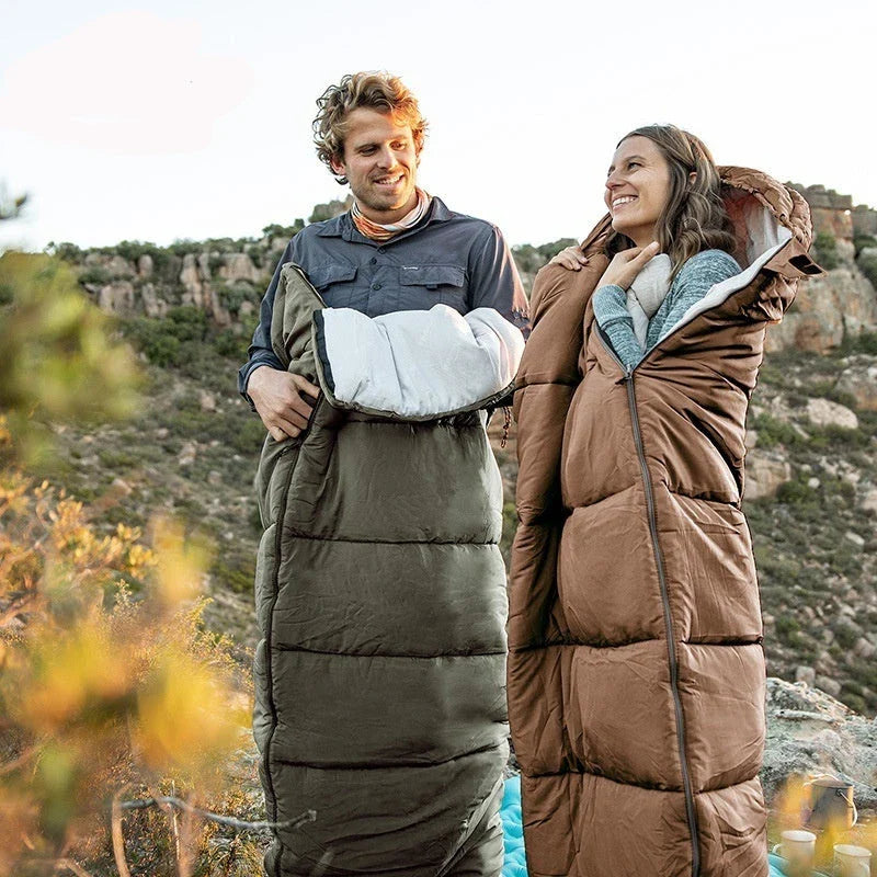 Naturehike Luxury Down-filled Sleeping Bag for Outdoor Camping in Hollow Cotton/Clay Gray, Hollow Cotton/Moxa Leaf Green, and Down Cotton/Sky Blue colours