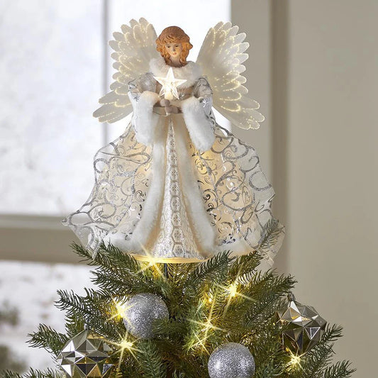 Glowing Angel Christmas Tree Topper with LED Lights - Exquisite Acrylic Decoration for Festive Celebrations