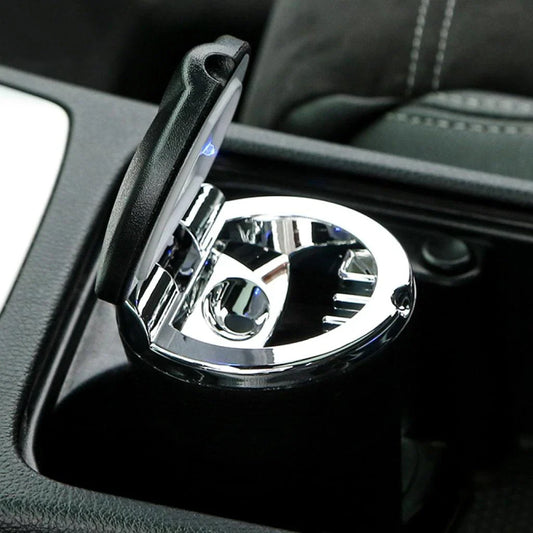 Portable car ashtray with LED light for responsible cigarette disposal while driving