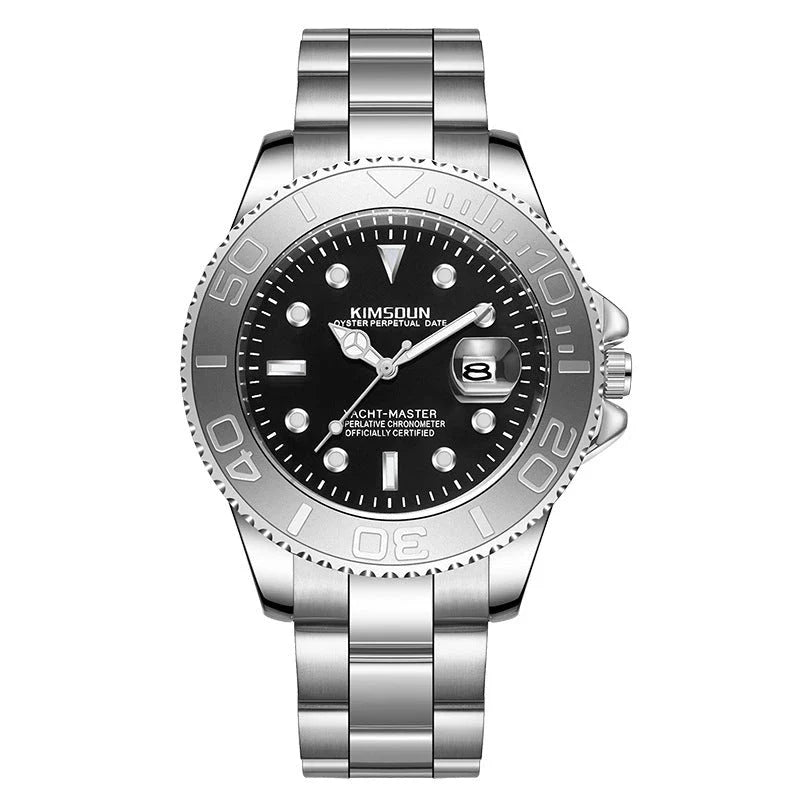 Premium luminous waterproof quartz watch for men with stainless steel case and grey dial