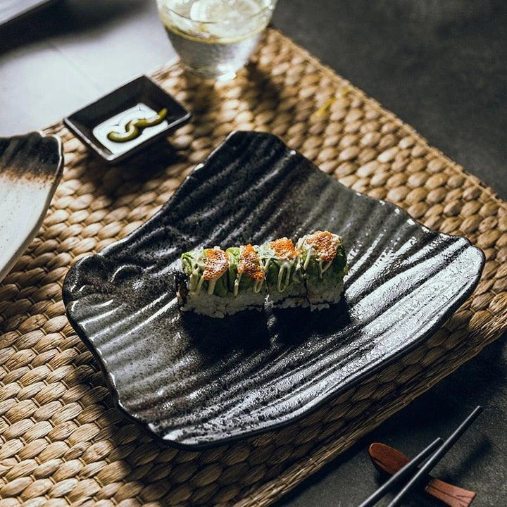 Elegant ceramic sushi plate featuring traditional Japanese design and craftsmanship