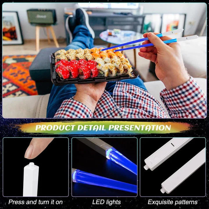 Pair of LED-illuminated Lightsaber Chopsticks, perfect for Star Wars-themed dining and adding a touch of magic to any meal