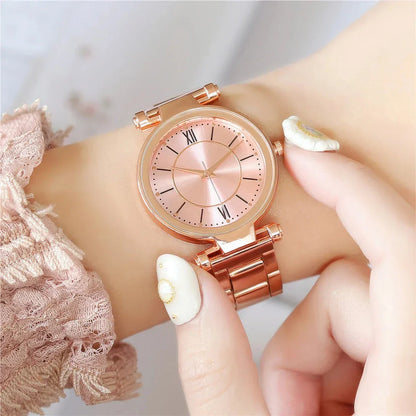 Exquisite rose gold stainless steel ladies' quartz watch with a classic, elegant design