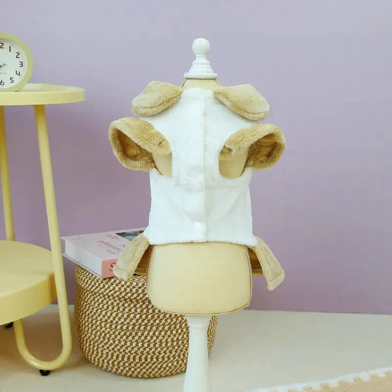 Cosy plush bear dress for dogs and cats, keeping pets warm and stylish during autumn and winter