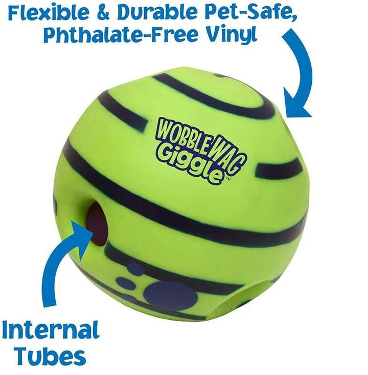 Playful Giggle Ball Dog Toy with Teeth-Cleaning Grooves, Bite-Resistant Rubber, and Glow-in-the-Dark Design