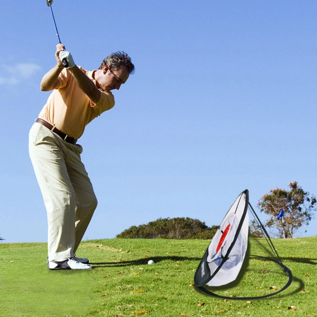 Foldable golf practice net made of premium nylon material for indoor and outdoor use
