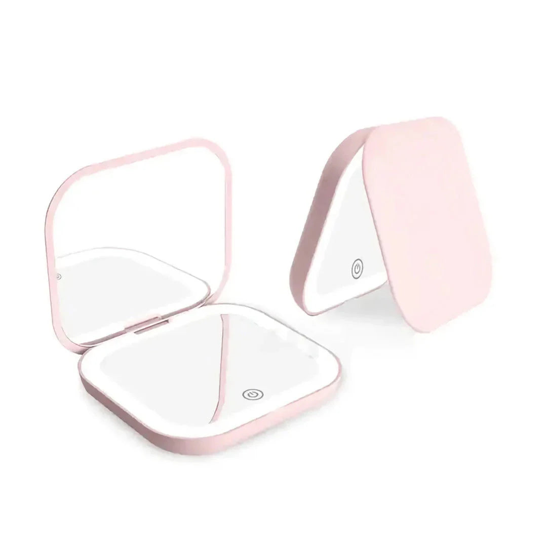 Compact LED-Lit Folding Makeup Mirror with 2x Magnification for Precise Makeup Application