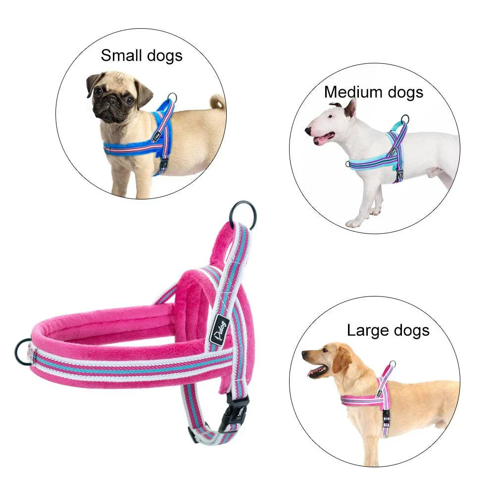 Adjustable reflective dog harness with padded interior for comfort and safety