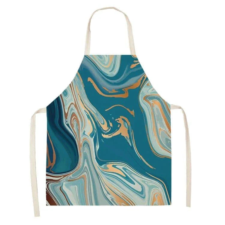Geometric printed kitchen apron in a stylish design for discerning home chefs in the UK