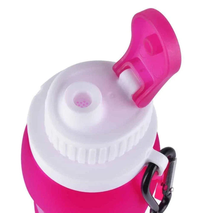Flexible Silicone Sport Water Bottle in Gray Colour with Leak-Proof Lid and Carabiner Clip