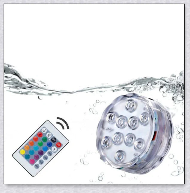 Submersible colour-changing LED pool lights with magnetic and suction cup mounting for easy installation