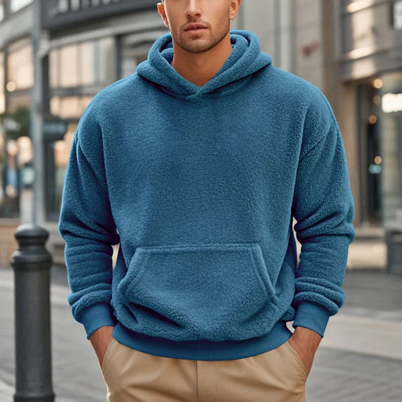 Premium double-faced velvet jumper in a range of sophisticated colours, featuring a relaxed fit and dimensional patch pockets for modern style.
