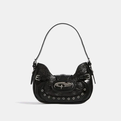Premium Gothic Silver Patchwork Handbag with Versatile Strap and Reliable Zipper Closure