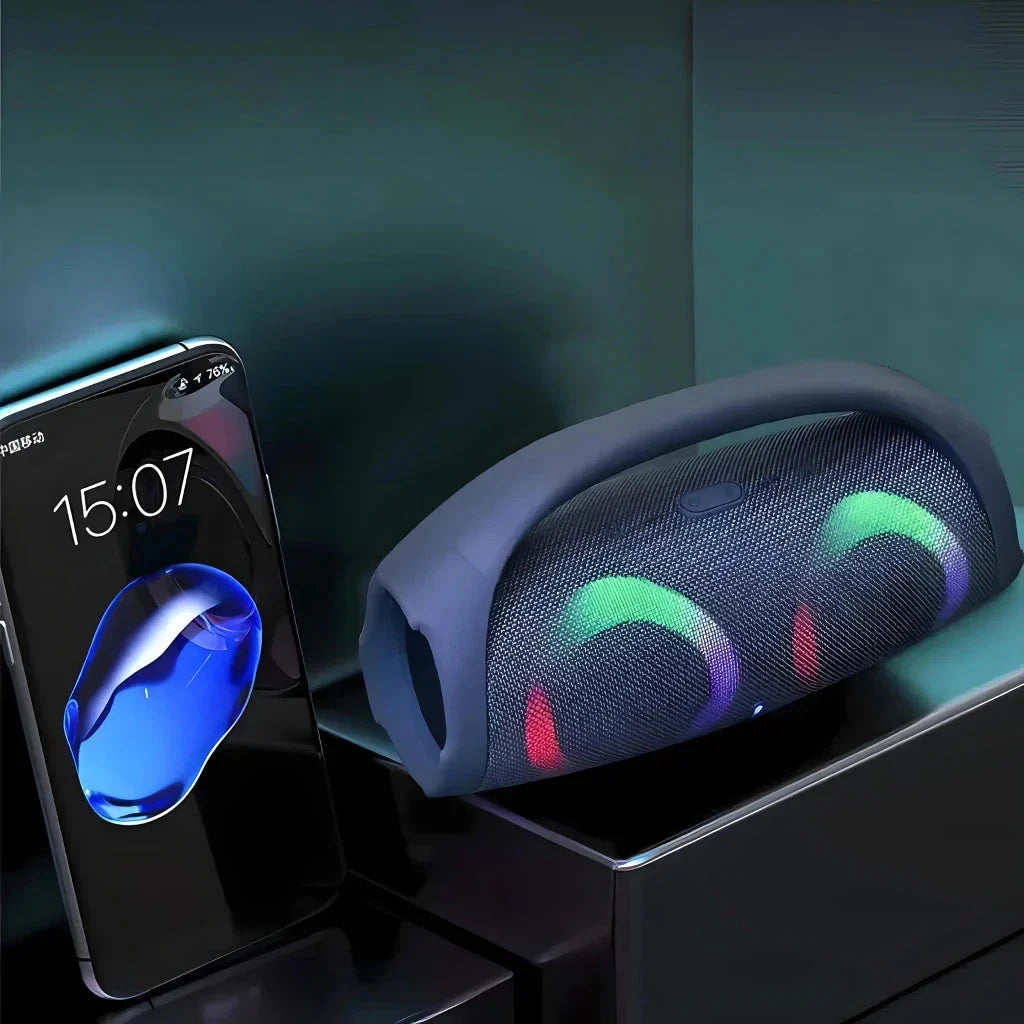 Dynamicbeat Portable Bluetooth Speaker with 100W output, RGB lights, and waterproof design
