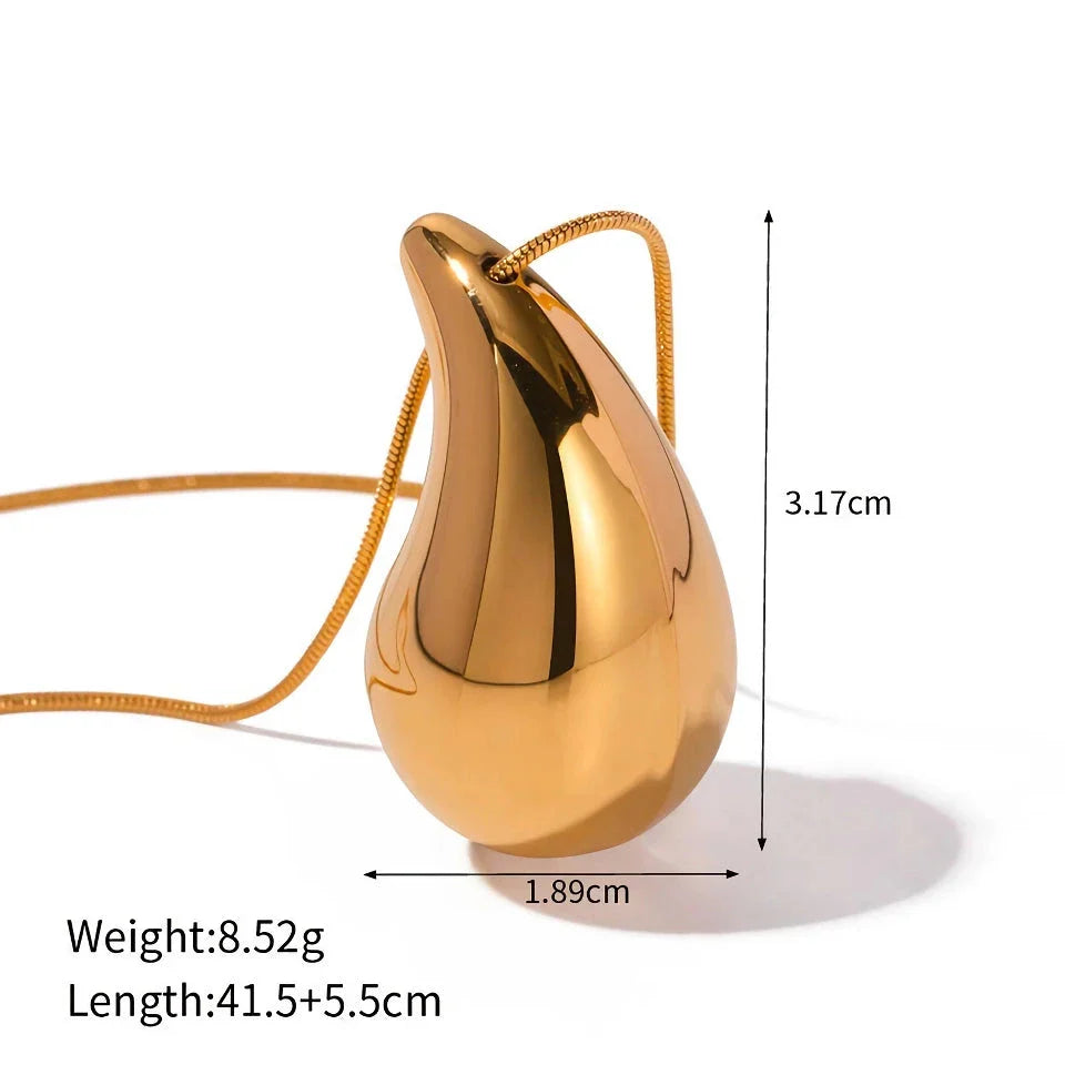 Elegant gold-plated stainless steel necklace with a large, sparkling waterdrop-shaped pendant