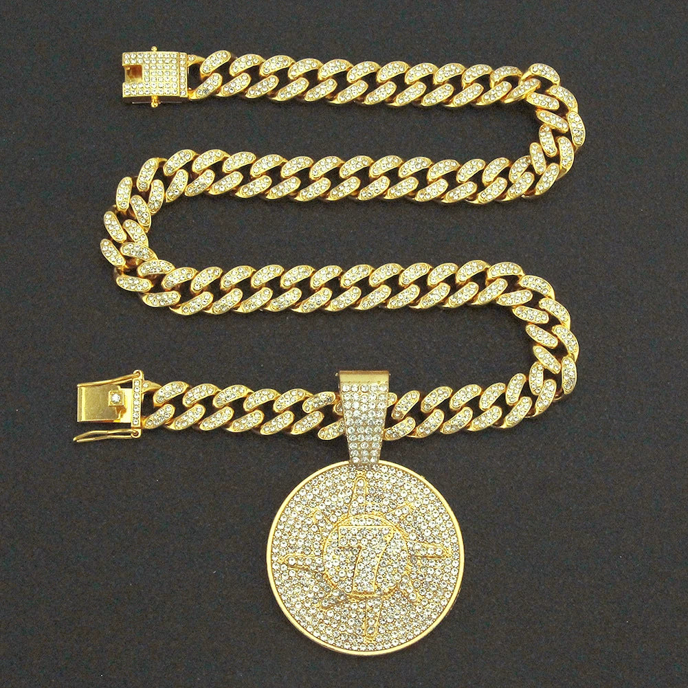 Elegant diamond-encrusted digital round pendant necklace for men, featuring an adjustable chain and premium alloy construction