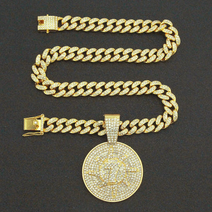 Elegant diamond-encrusted digital round pendant necklace for men, featuring an adjustable chain and premium alloy construction