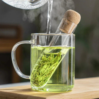 Premium borosilicate glass tea infuser with evenly spaced holes for optimal water flow and flavour extraction