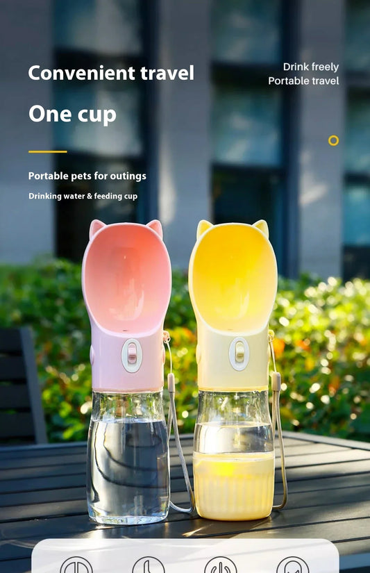 Portable pet drinking cups in various colours and sizes for hydrating your furry friend during outdoor activities