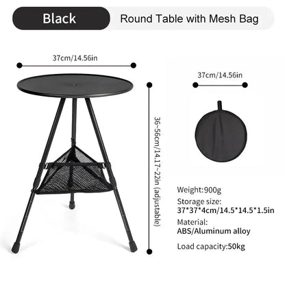 Adjustable Ultralight Portable Camping Round Table with Light Stand - Premium and Durable Outdoor Furniture for Camping, Picnics, and More