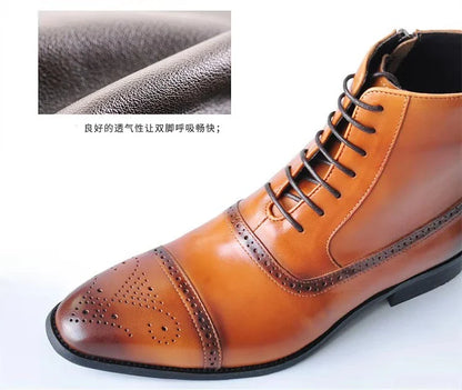 Premium leather casual boots for men with pointed toe and wedge heel design, perfect for British style and comfort