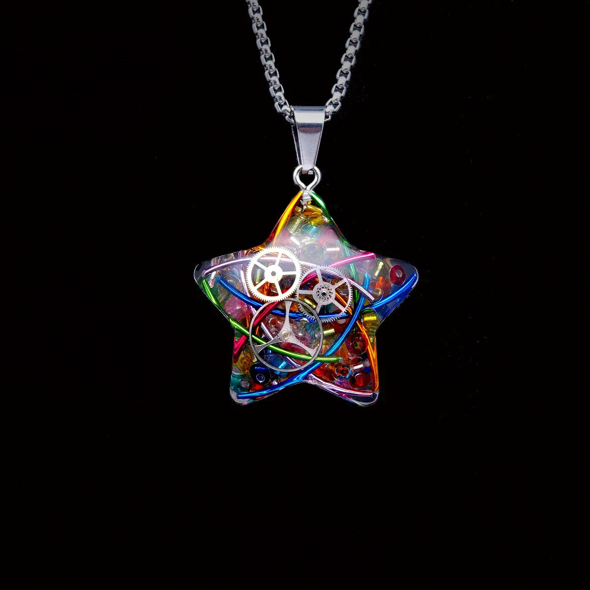 Celestial Allure: Stylish Star and Moon Necklace made of premium titanium steel with a captivating design of stars, moons, and celestial motifs