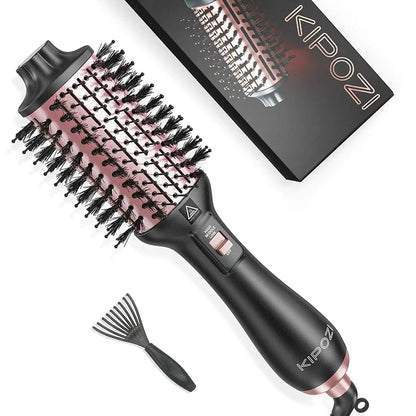 4-in-1 hot air styling brush with oval brush design for creating voluminous curls and reducing frizz