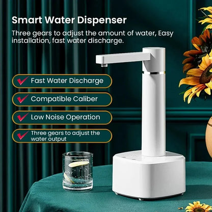 Electric water dispenser with adjustable flow, rechargeable USB power, and dual-use desktop or bucket compatibility