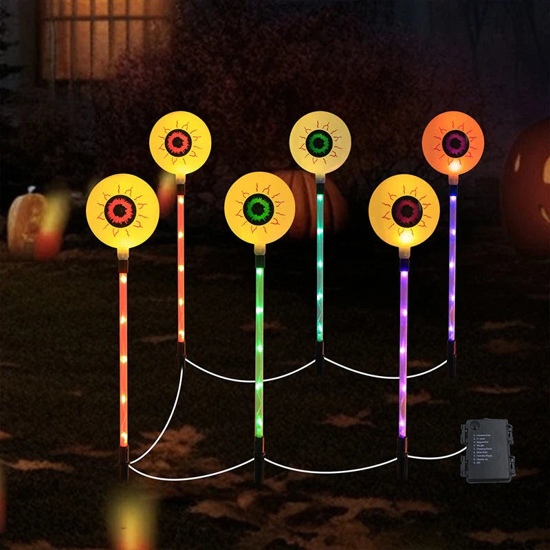 Colourful solar-powered Halloween eyeball garden lamp with weatherproof design